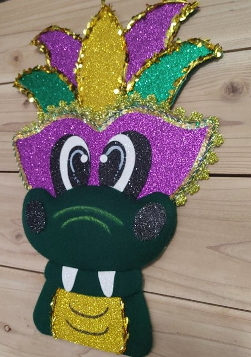 Wreath Attachment - Mardi Gras Masked Gator