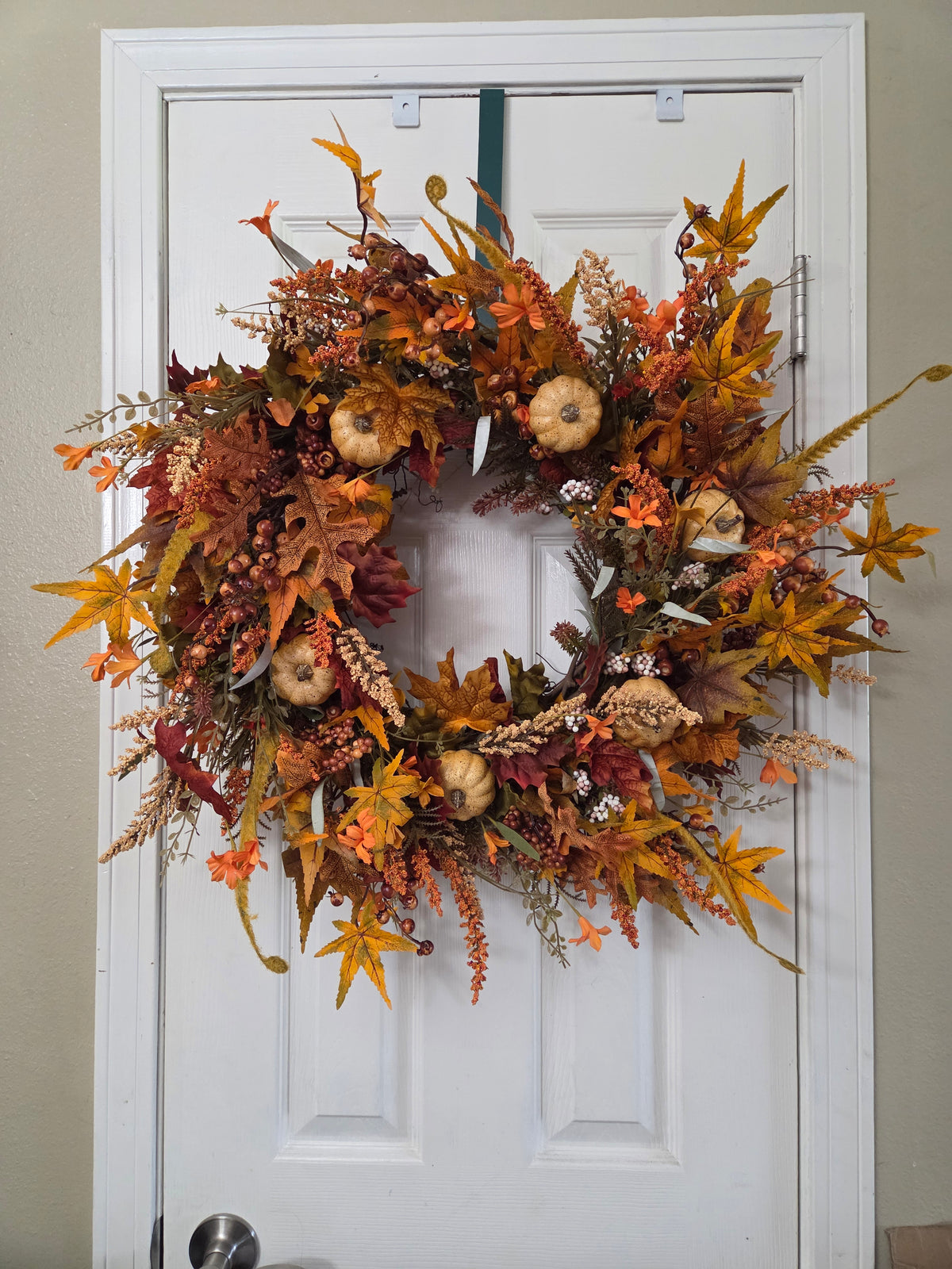 Harvest Pumpkin & Autumn Leaves Fall Wreath | Handmade Front Door Decor