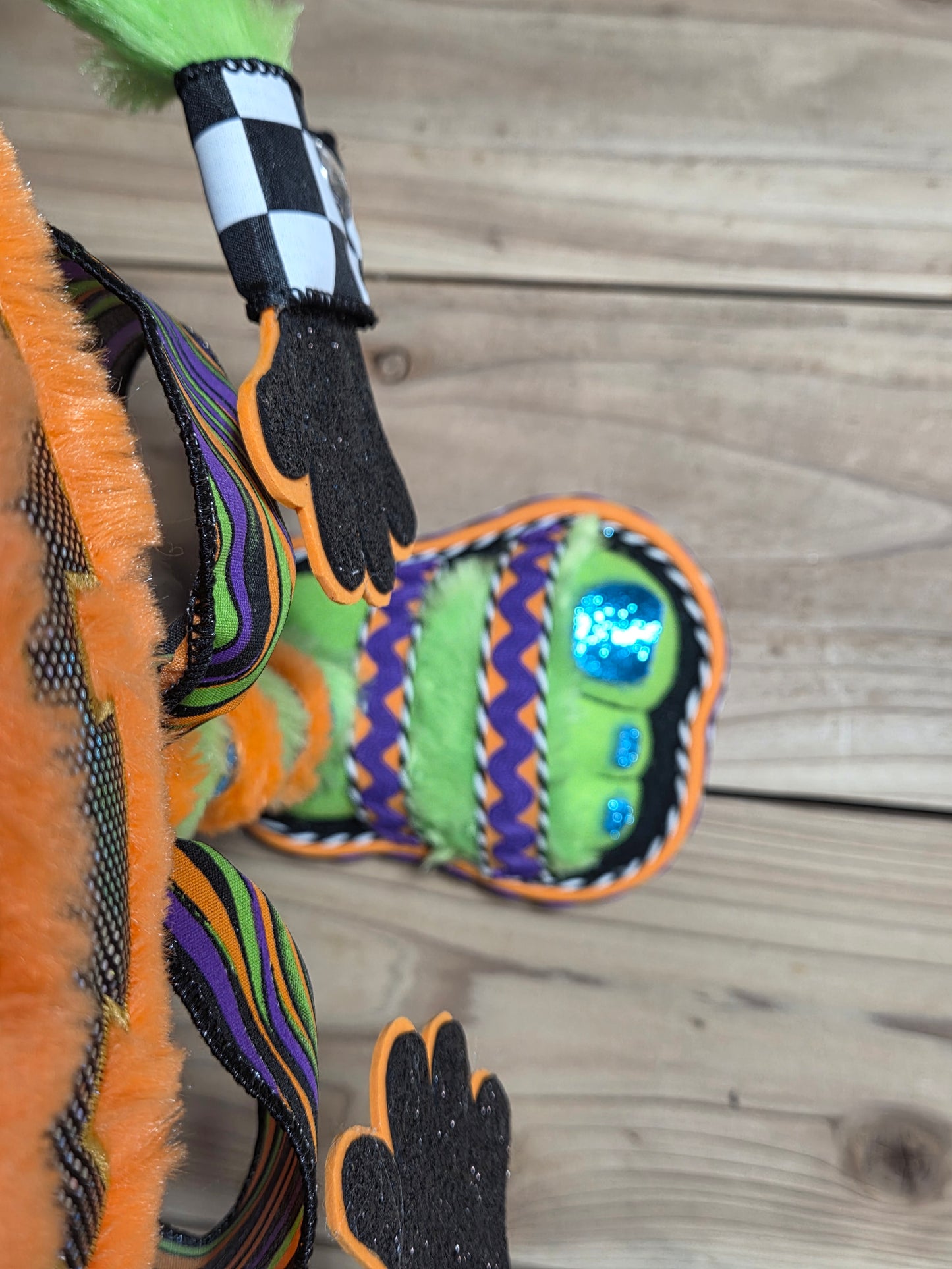 Ziggy the Pumpkin Monster Halloween Wreath Attachment | Whimsical Plush Door Hanger Decor