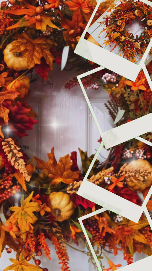 Harvest Pumpkin & Autumn Leaves Fall Wreath | Handmade Front Door Decor