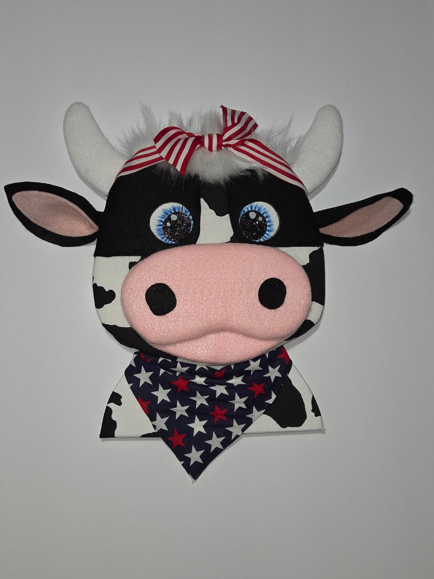 Patriotic Cow Wreath Attachment | 4th of July Cow Door Hanger Accent | Farmhouse Americana Decor