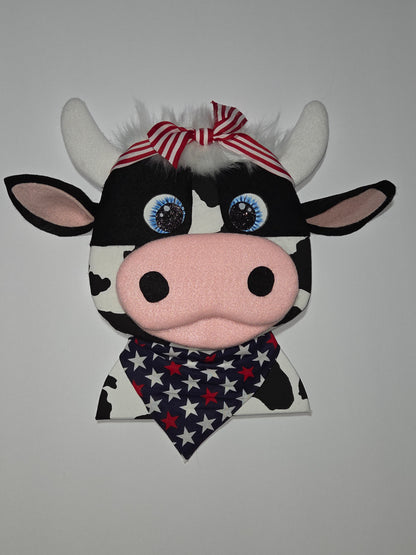 Patriotic Cow Wreath Attachment | 4th of July Cow Door Hanger Accent | Farmhouse Americana Decor