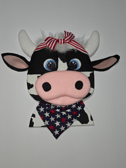 Patriotic Cow Wreath Attachment | 4th of July Cow Door Hanger Accent | Farmhouse Americana Decor