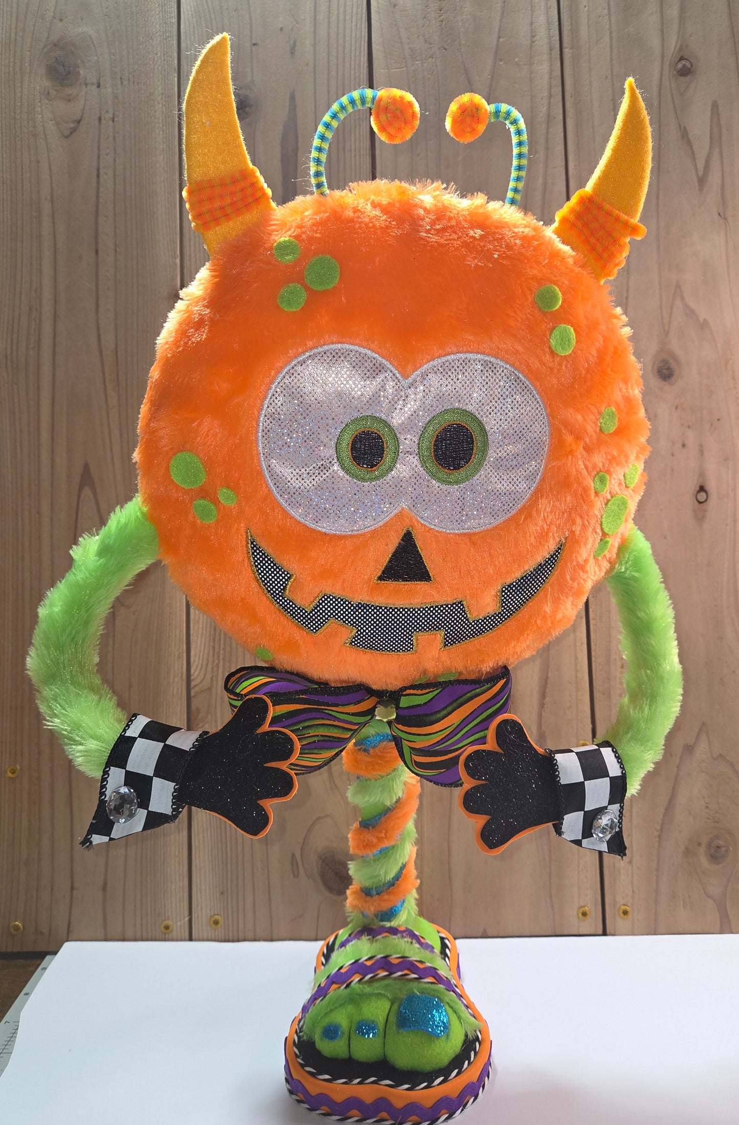 Ziggy the Pumpkin Monster Halloween Wreath Attachment | Whimsical Plush Door Hanger Decor