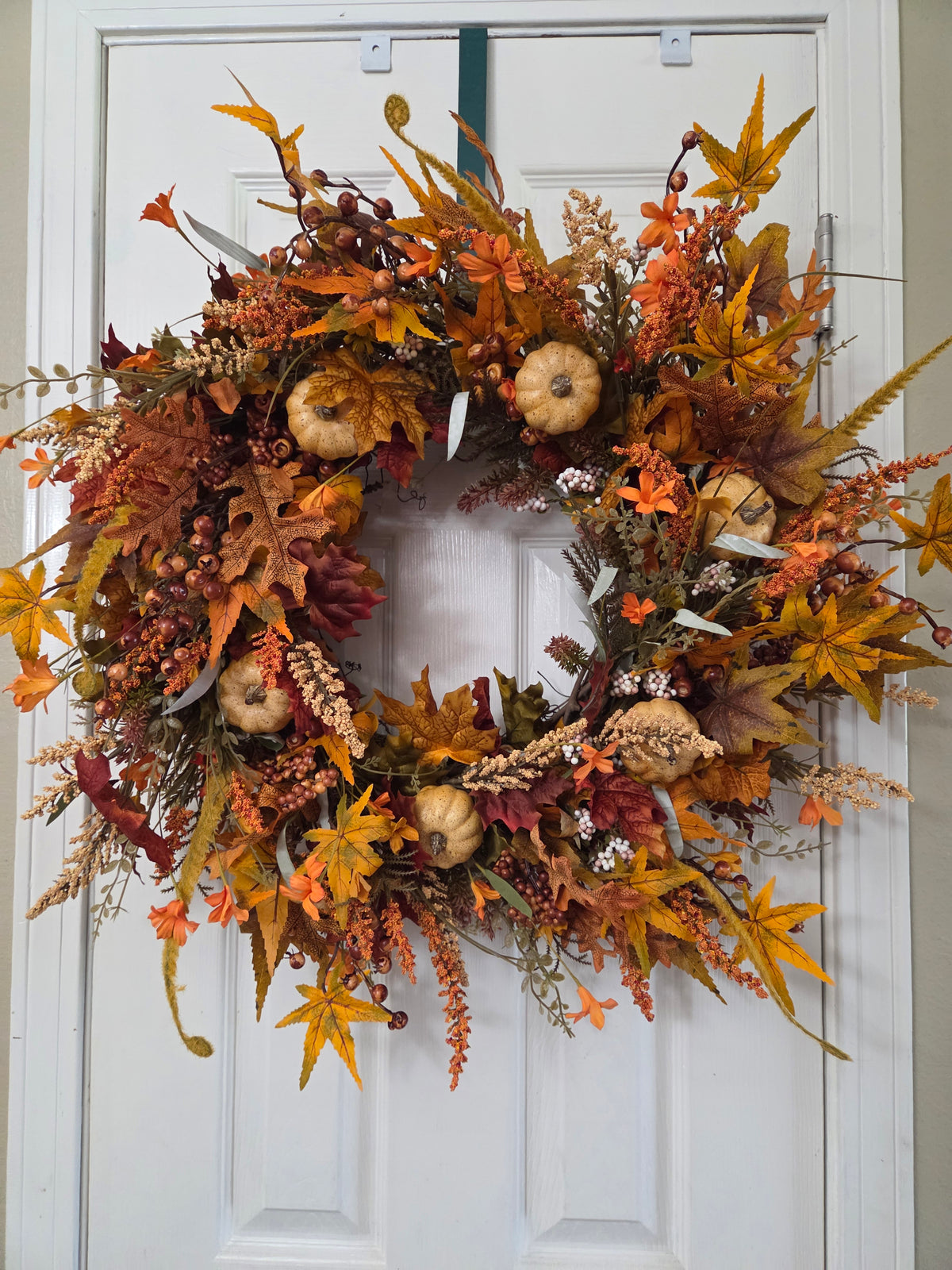 Harvest Pumpkin & Autumn Leaves Fall Wreath | Handmade Front Door Decor