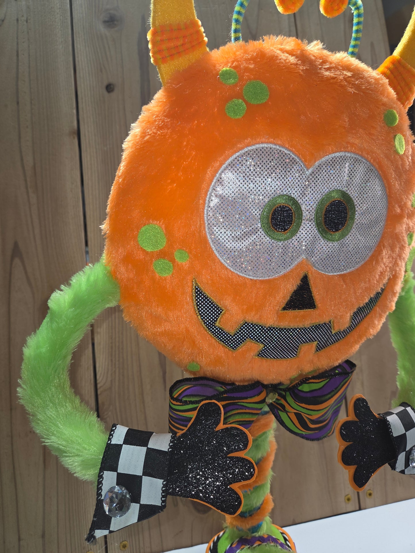 Ziggy the Pumpkin Monster Halloween Wreath Attachment | Whimsical Plush Door Hanger Decor