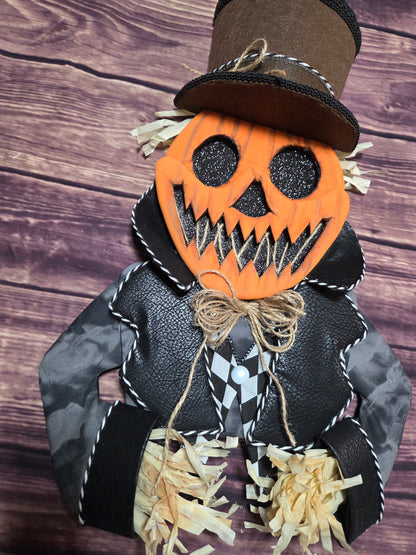 Pumpkin Patch Gentleman – Handmade Halloween Scarecrow Wreath Attachment