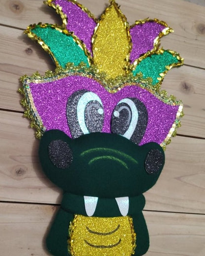 Wreath Attachment - Mardi Gras Masked Gator