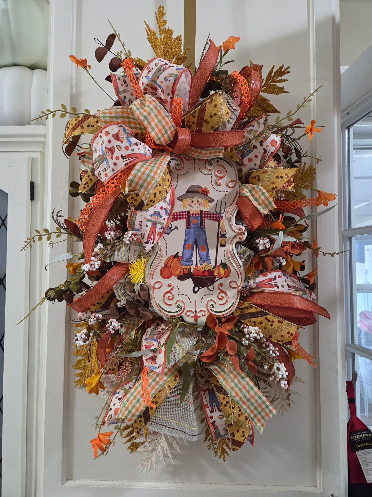 Fall Scarecrow Designer Door Swag | Oversized Harvest Wreath | Handmade Fall Door Decor