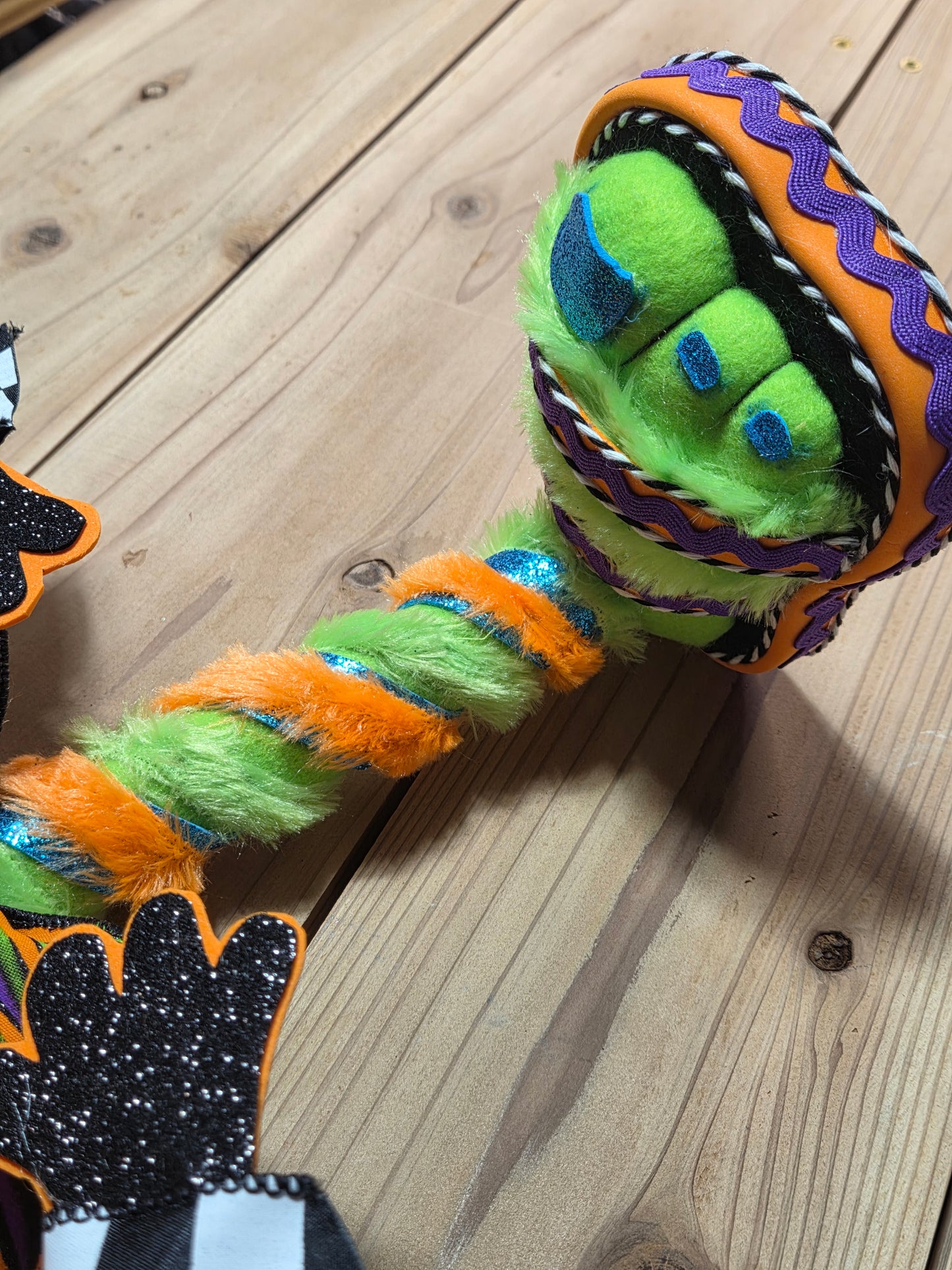 Ziggy the Pumpkin Monster Halloween Wreath Attachment | Whimsical Plush Door Hanger Decor