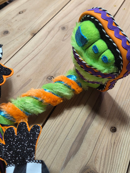 Ziggy the Pumpkin Monster Halloween Wreath Attachment | Whimsical Plush Door Hanger Decor