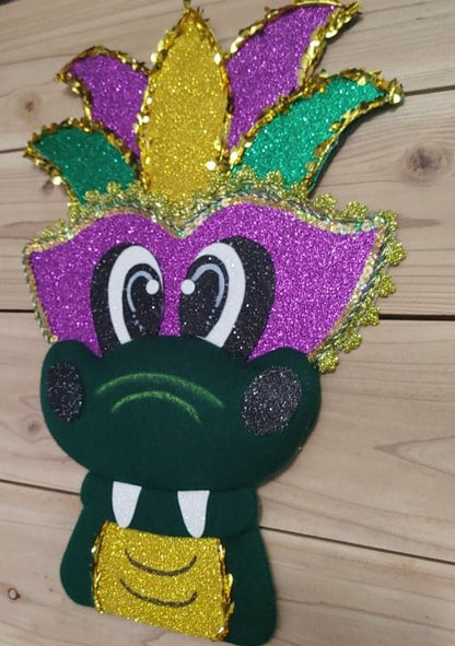 Wreath Attachment - Mardi Gras Masked Gator