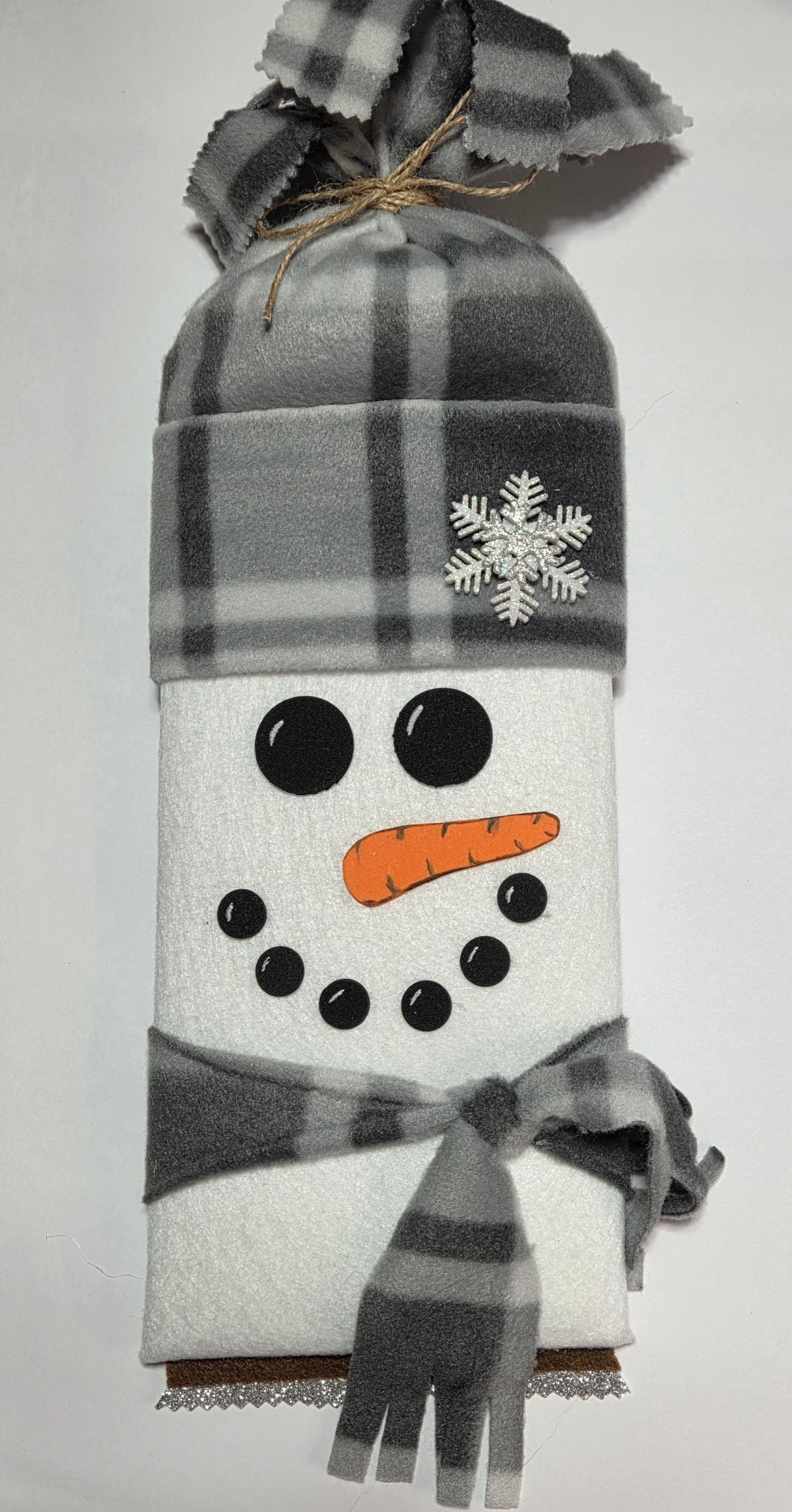 Winter Snowman Wreath Attachment | Gray Buffalo Plaid Snowman Door Hanger Accent | Handmade Holiday Wreath Decor