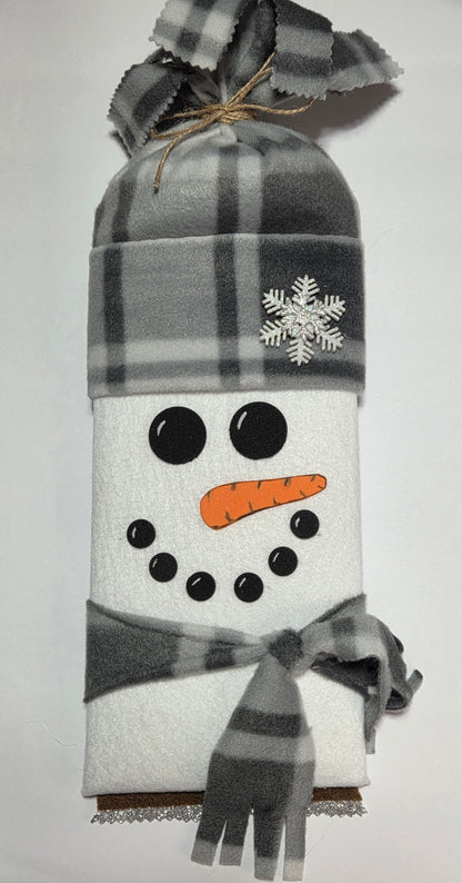 Winter Snowman Wreath Attachment | Gray Buffalo Plaid Snowman Door Hanger Accent | Handmade Holiday Wreath Decor
