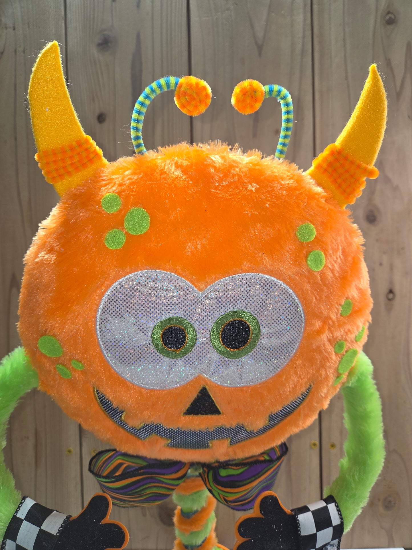 Ziggy the Pumpkin Monster Halloween Wreath Attachment | Whimsical Plush Door Hanger Decor