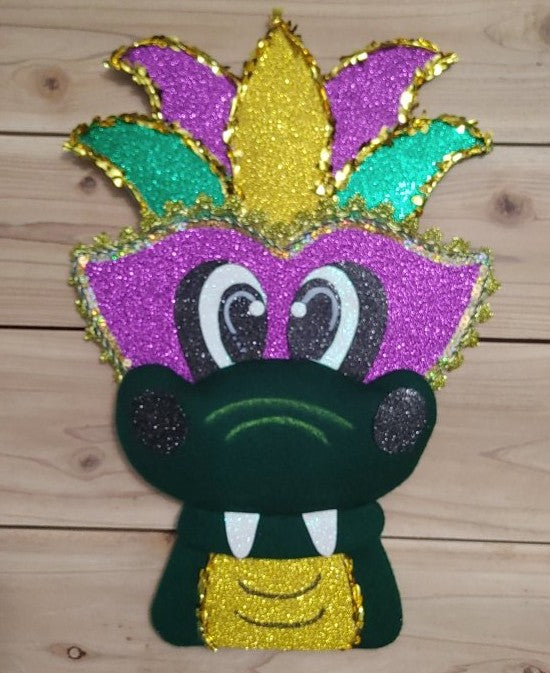 Wreath Attachment - Mardi Gras Masked Gator