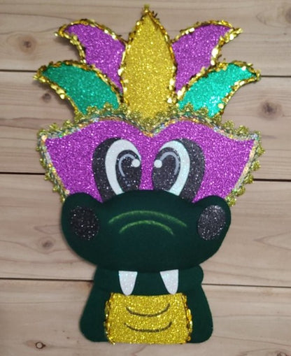 Wreath Attachment - Mardi Gras Masked Gator