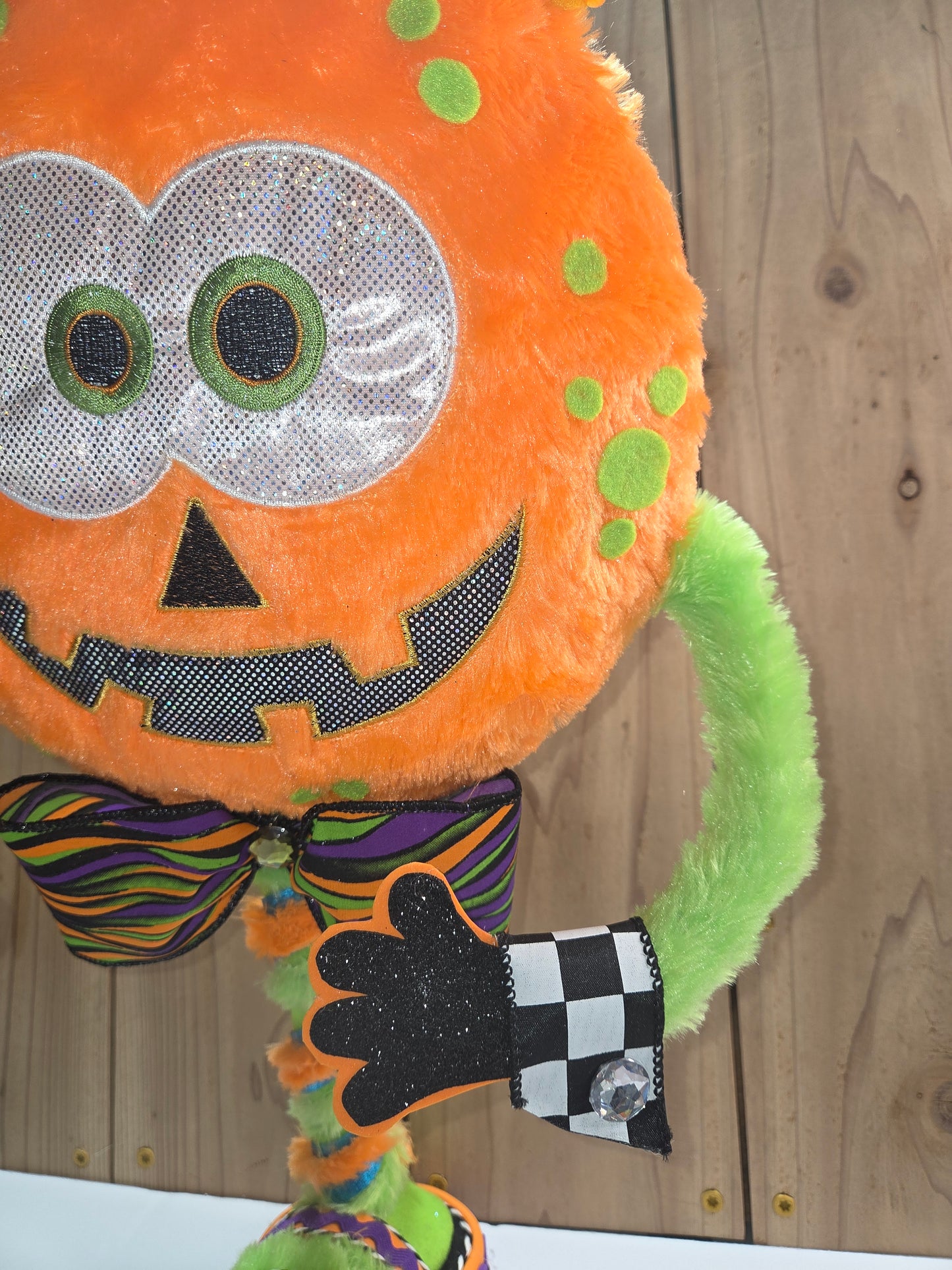 Ziggy the Pumpkin Monster Halloween Wreath Attachment | Whimsical Plush Door Hanger Decor