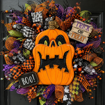Patch the Pumpkin – Handmade Halloween Pumpkin Wreath Attachment