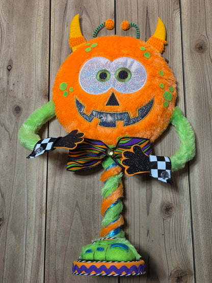 Ziggy the Pumpkin Monster Halloween Wreath Attachment | Whimsical Plush Door Hanger Decor